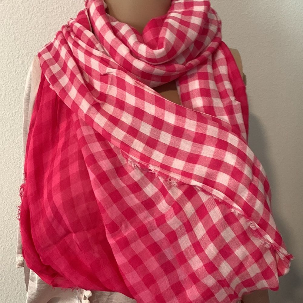 NWT Talbots Pink & White Plaid/Ombre  Infinity Scarf